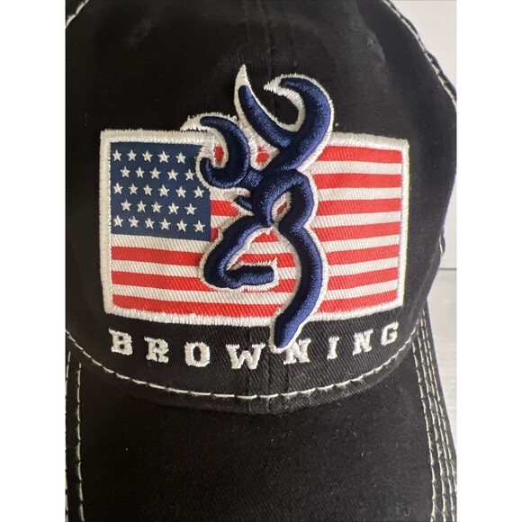 BROWNING USA Flag Hat Ball Cap ONE SIZE Strap Back Black Unstructured Dad - Picture 7 of 10